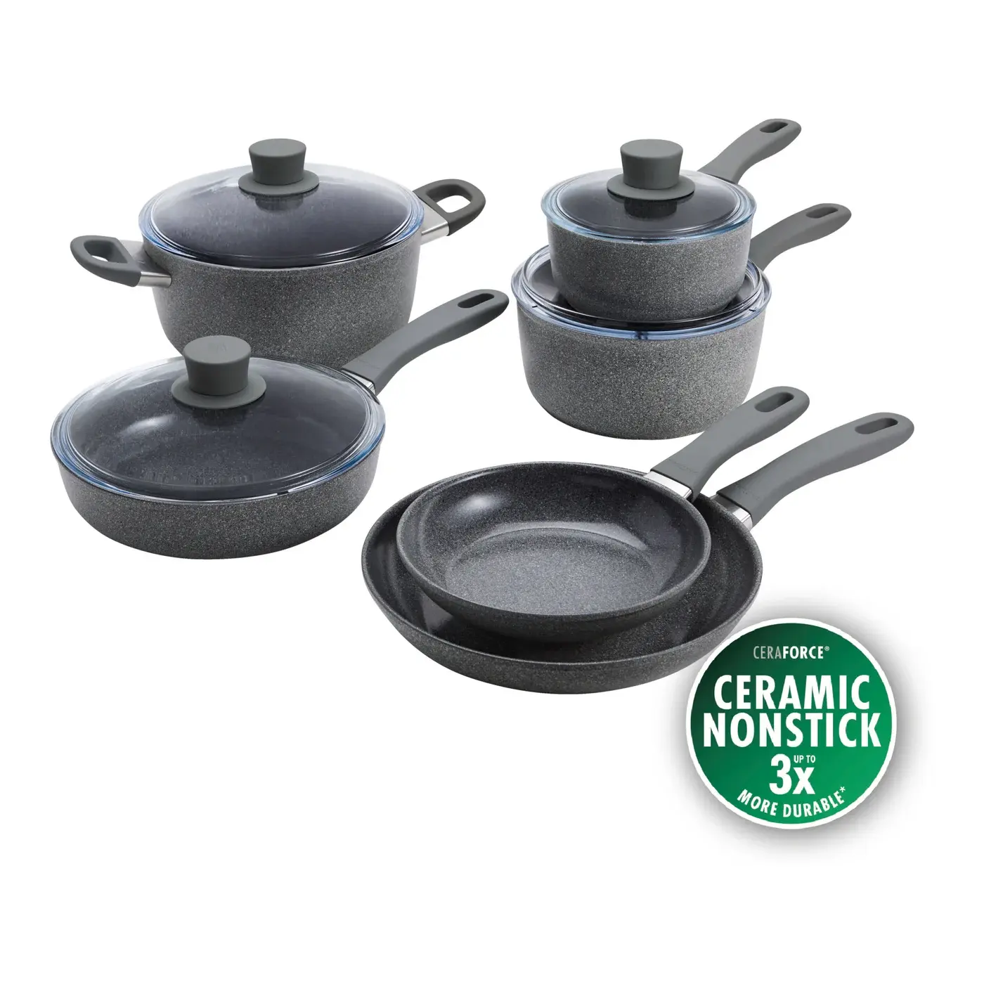 Ballarini Parma Plus ceramic nonstick 10-piece cookware set in grey